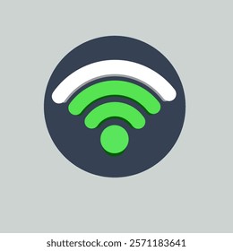WIFI signal vector design illustration, with almost full signal in green, plain background.