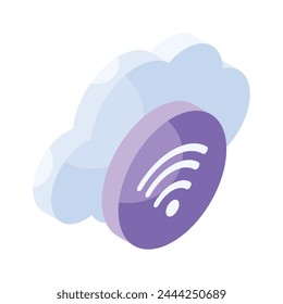 Señales Wifi con nube, ícono isométrico de Internet en la nube Vector editable