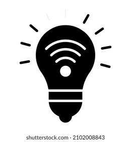 Wifi signals inside light bulb, icon of smart idea

