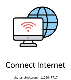 
Wifi signals on monitor screen with a grid grid, wifi connection flat icon 
