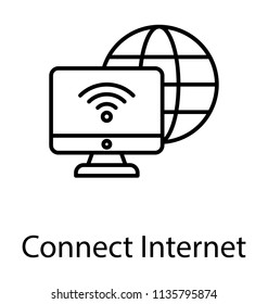 
Wifi signals on monitor screen with a grid grid, wifi connection line icon 
