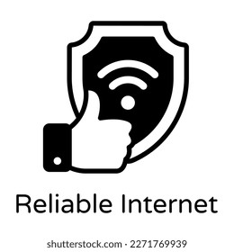 Wifi signals and protection shield showing the concept of reliable internet solid icon 