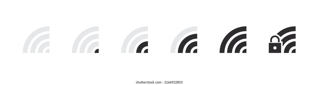 Wifi signs. Wireless and wifi icon. Wireless internet signal bars. Vector icons