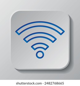 WiFi simple icon vector. Flat design. Paper cut design. Cutted blue symbol with shadow. Gray badge button, gray background.ai