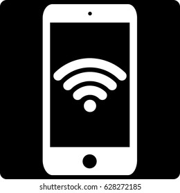 WiFi with smartphone vector icon in bblack sqaure background