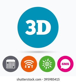 Wifi, Sms and calendar icons. 3D sign icon. 3D New technology symbol. Go to web globe.