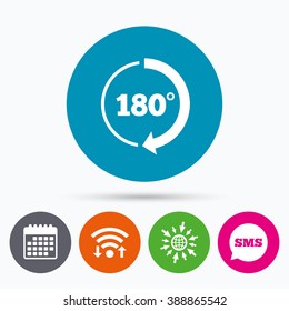 Wifi, Sms and calendar icons. Angle 180 degrees sign icon. Geometry math symbol. Go to web globe.