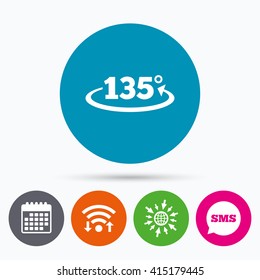 Wifi, Sms and calendar icons. Angle 135 degrees sign icon. Geometry math symbol. Go to web globe.