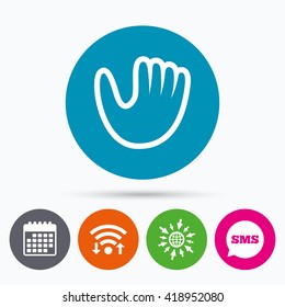 Wifi, Sms and calendar icons. Baseball glove or mitt sign icon. Sport symbol. Go to web globe.