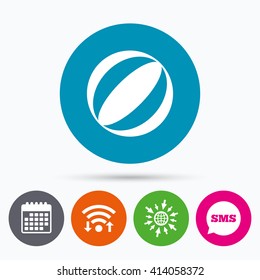 Wifi, Sms and calendar icons. Beach ball sign icon. Water ball. Go to web globe.