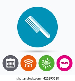 Wifi, Sms and calendar icons. Comb hair sign icon. Barber symbol. Go to web globe.