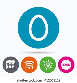 Wifi, Sms and calendar icons. Easter egg sign icon. Easter tradition symbol. Go to web globe.