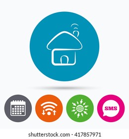 Wifi, Sms and calendar icons. Home sign icon. Main page button. Navigation symbol. Go to web globe.