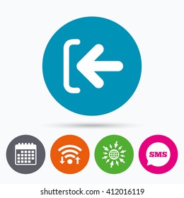 Wifi, Sms And Calendar Icons. Login Sign Icon. Sign In Symbol. Arrow. Go To Web Globe.