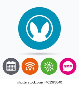 Wifi, Sms and calendar icons. No animals testing sign icon. Not tested symbol. Go to web globe.