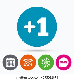 Wifi, Sms and calendar icons. Plus one sign. Add one symbol. One more. Go to web globe.