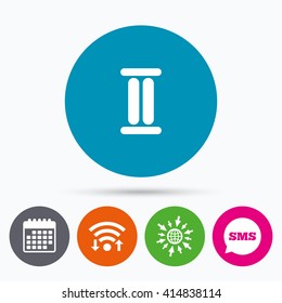 Wifi, Sms and calendar icons. Roman numeral two sign icon. Roman number two symbol. Go to web globe.