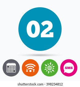 Wifi, Sms and calendar icons. Second step sign. Loading process symbol. Step two. Go to web globe.