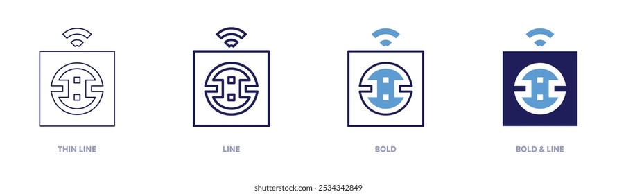 Icono del zócalo de Wifi en 4 estilos diferentes. Línea delgada, línea, negrita y línea negrita. Estilo duotono. Trazo editable.