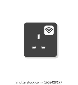 Wifi socket. Wall mounted modern wireless electric plug connector illustration. Flat minimalist design. white Gray black vector. product brand service label banner board display. App icon.