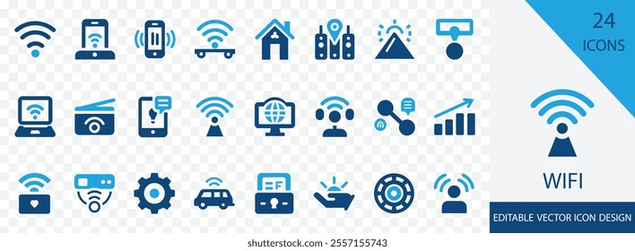 WIFI solid icon set. Containing Internet, wireless, router, hotspot, mobile,  online,  cloud and more Vector icons 