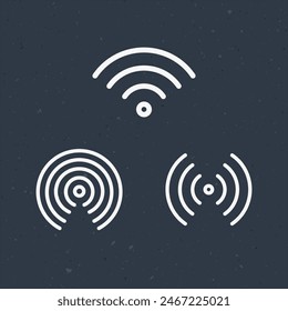 wifi sound signal connection, sound radio wave logo symbol. vector illustration isolated on dark background.