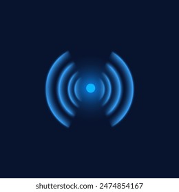 Wi-Fi and sound vibration vector design. A bright neon blue illustration of a wireless signal with sound wave effects. A bright Internet connection icon
