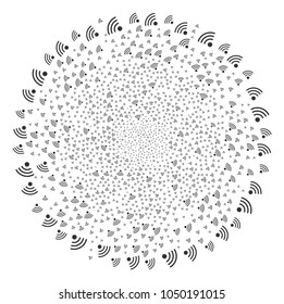 Wi-Fi Source cycle round cluster. Element whirlpool designed from scattered wi-fi source symbols. Vector illustration style is flat iconic symbols.