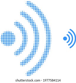 Wi-Fi source halftone dot icon illustration. Halftone pattern contains round pixels. Vector illustration of Wi-Fi source icon on a white background. Flat abstraction for Wi-Fi source pictogram.