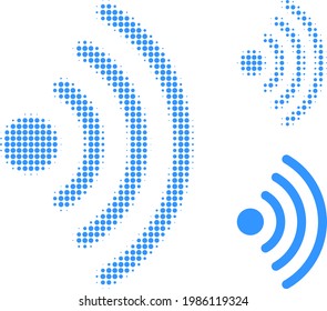 Wi-Fi source halftone dotted icon. Halftone pattern contains circle dots. Vector illustration of Wi-Fi source icon on a white background.
