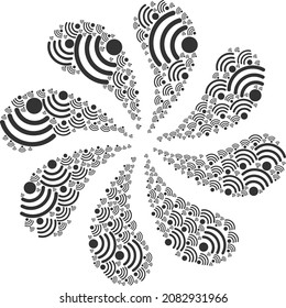 Wi-Fi source icon rotation motion flower fireworks shape. Rotation cycle composed from scattered Wi-Fi source items.