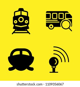 wifi, speedboat, train and bus vector icon set. Sample icons set for web and graphic design