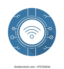 Wifi spot flat design long shadow icon. Wi fi network connections. Vector silhouette symbol