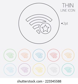 Wifi star sign. Favorite Wi-fi symbol. Wireless Network icon. Wifi zone. Thin line circle web icons with outline. Vector