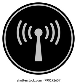 Wi-Fi Station black coin icon. Vector style is a flat coin symbol using black and light gray colors.