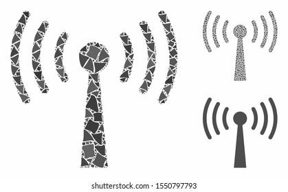 Wi-Fi station mosaic of rough items in various sizes and color tinges, based on Wi-Fi station icon. Vector irregular items are united into composition. Wi-Fi station icons collage with dotted pattern.
