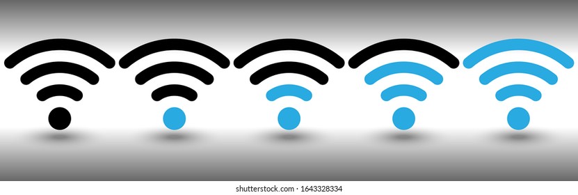 Wifi status 5 step mobile icons set . wi-fi symbol connection signal on network internet . Vector wireless technology