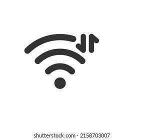 Wifi symbol and arrows icon. Exchanging data via Wi Fi. Wireless internet signal. Vector illustration isolated on white background.