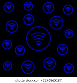 wifi symbol with blue color isolate black background