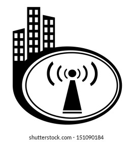 Wifi symbol city icon on white background