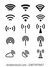 wifi symbol collection and complete signal isolate on white background