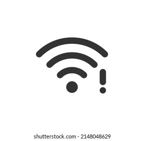 Wifi symbol and exclamation mark icon. Jamming wireless internet signal. Wi-Fi error. Failure wifi icon. Disconnected wireless internet signal. Vector illustration isolated on white background.