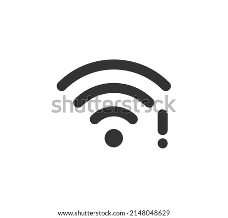 Wifi symbol and exclamation mark icon. Jamming wireless internet signal. Wi-Fi error. Failure wifi icon. Disconnected wireless internet signal. Vector illustration isolated on white background.