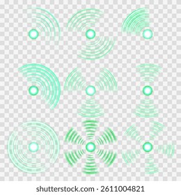Wi-Fi symbol flashes dynamically with green radial clarity. Soundwave ripple circles simulate broadcast communication design. Tech signal pulses spread smoothly across smart UI layouts. Smart signal
