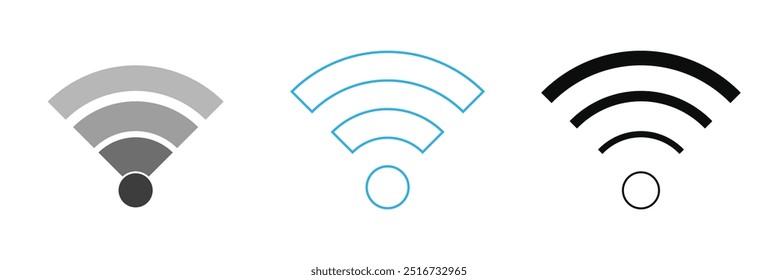 Símbolo de Wi-Fi. ilustração plana de ícone de vetor de Wi-Fi, símbolo de sinal de comunicação. sinal e símbolo. Ícone sem fio. Conjunto de símbolos Wi-fi. tecnologia sem fio do roteador. Zona sem fio livre. Eps 10.