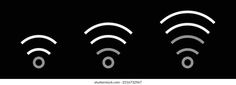 Símbolo de Wi-Fi. ilustração plana de ícone de vetor de Wi-Fi, símbolo de sinal de comunicação. sinal e símbolo. Ícone sem fio. Conjunto de símbolos Wi-fi. tecnologia sem fio do roteador. Zona sem fio livre. Eps 10.