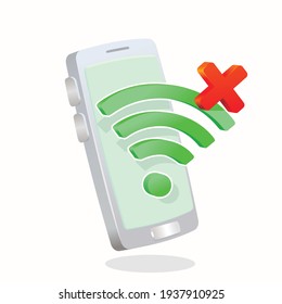 Wifi Symbol In Front Of Smartphone And Crossed 3D - Three Dimentional For No Wifi Connection Concept Vector Illustration