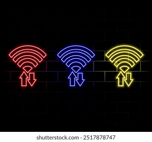 Ícone de símbolo de Wi-Fi, conceito de inovação digital de rede sem fio, símbolo de zona de internet livre, tecnologia futurista com brilho de neon azul nas nuvens do céu, vetor Wi-Fi business connect background.