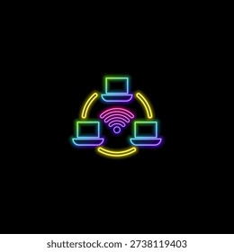 Wifi symbol icon, wireless network digital innovation concept, free internet zone symbol, futuristic technology with blue neon glow in the sky clouds, vector Wi Fi business connect background.