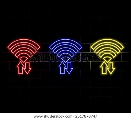 Wifi symbol icon, wireless network digital innovation concept, free internet zone symbol, futuristic technology with blue neon glow in the sky clouds, vector Wi Fi business connect background.